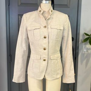 Cream Banana Republic size 4 safari jacket with spiritual painted hand on back